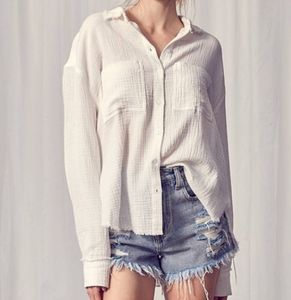 Sanctuary Cotton Gauze Buttons Down Shirt White size  Small
